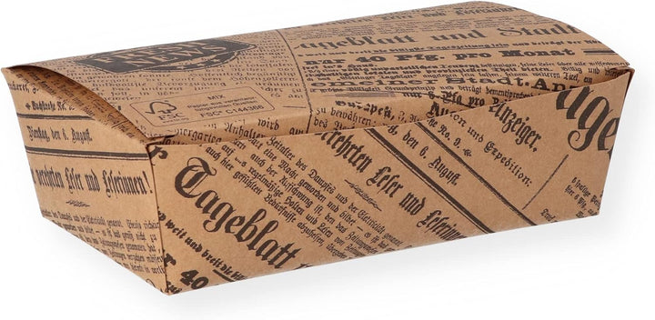 200 Fingerfoodboxen, Snackboxen, braun, mit Aufdruck: Tageblatt, 19x11,5x 5,5cm