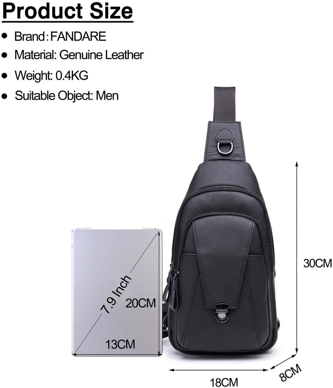 FANDARE Retro Brusttasche Leder Schultertasche Herren Sling Bag Geschäft Chest Bag Wasserdicht Umhän