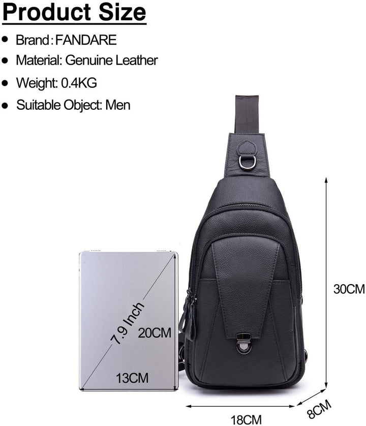 FANDARE Retro Brusttasche Leder Schultertasche Herren Sling Bag Geschäft Chest Bag Wasserdicht Umhän