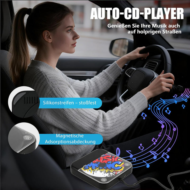 CD Player für Auto, Externer Universal Auto CD Player mit USB/AUX-Anschluss, Plug & Play, Anti-Skip-