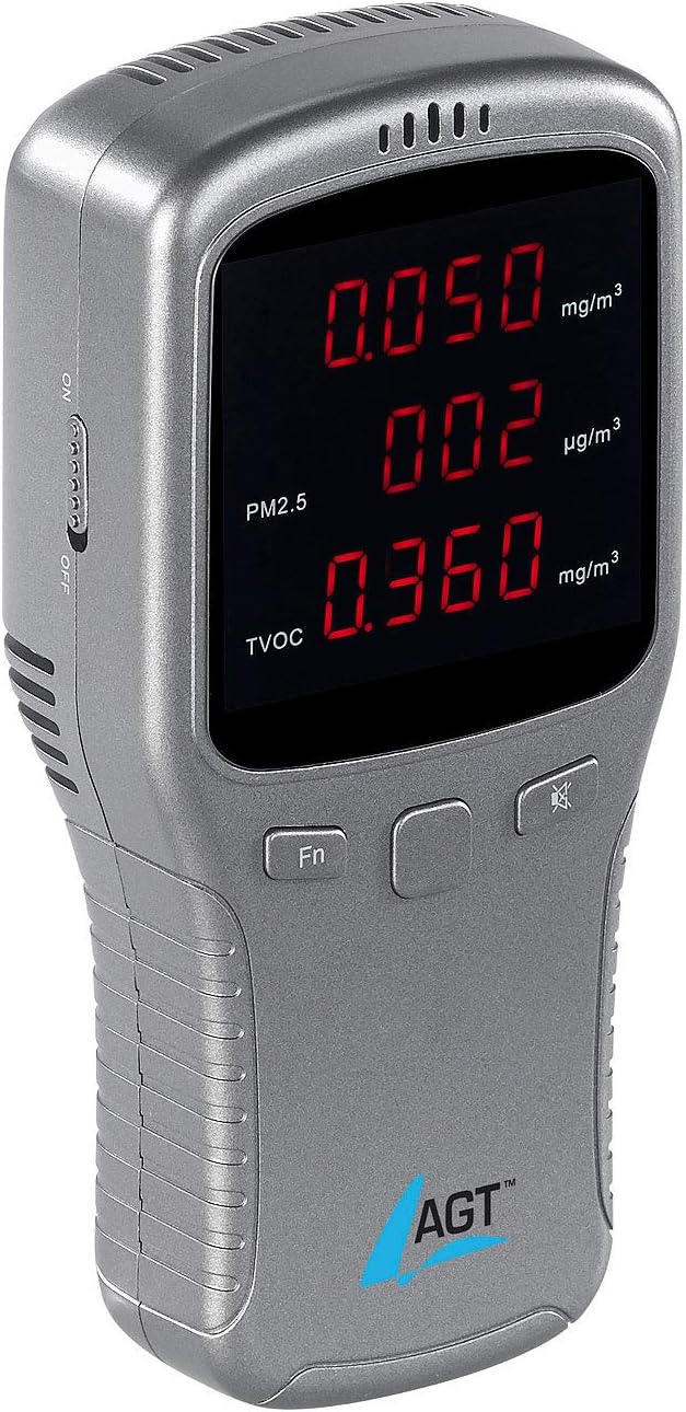 AGT Feinstaubmessgerät: 5in1-Akku-Feinstaub-Messgerät für HCHO, PM1/2,5/10 und TVOC (Luftmessgeräte,