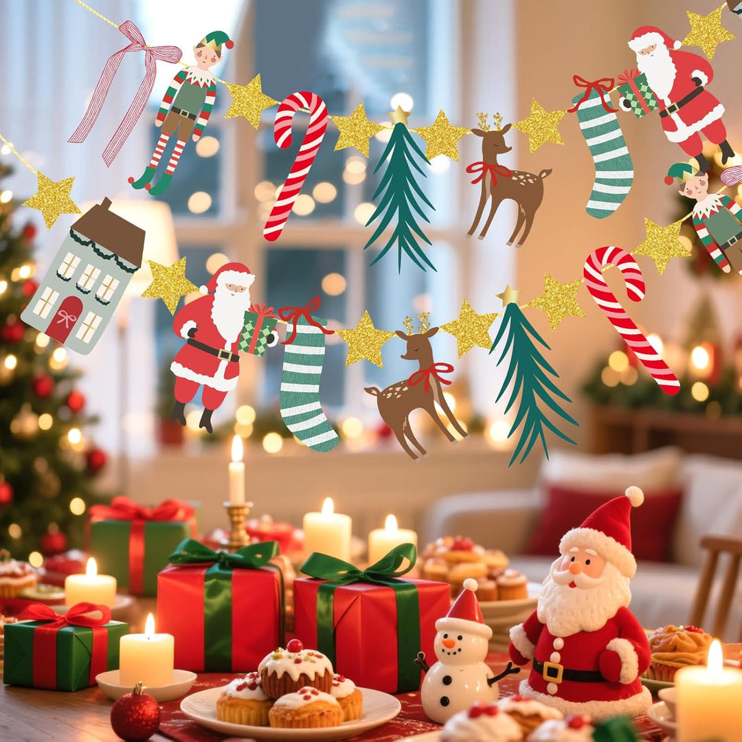 EASY JOY 2 Stück Hängende Papiergirlande Christmas Weihnachtsbanner Weihnachtsdeko Innen mit Weihnac