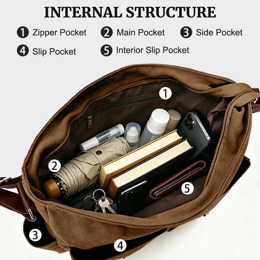 flintronic Umhängetasche, Vintage Canvas Schultertasche Herren Damen, Aktentasche Laptoptasche mit V