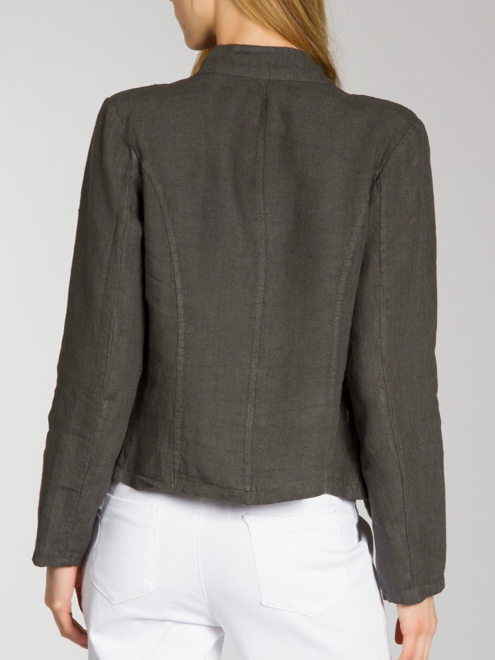 Caspar BZR004 kurzer Damen Leinen Sommer Blazer, Farbe:dunkelgrau, Grösse:XXL - DE44 UK16 IT48 ES46