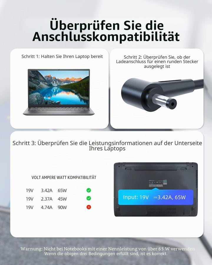 65W Ladegerät für ASUS Vivobook R558U R543U R541U R540 R540LJ R540U R515 R518 Laptop Ladekabel Netzt