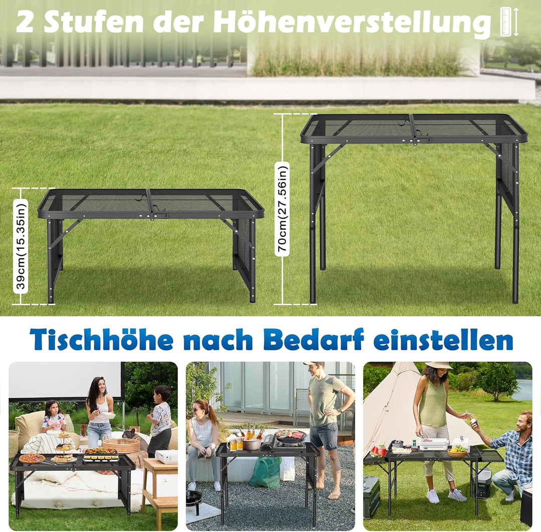 UISEBRT Faltbarer Campingtisch Klappbar Gartentisch Leicht und Tragbar Kleiner Tisch Grilltisch mit