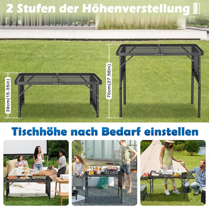 UISEBRT Faltbarer Campingtisch Klappbar Gartentisch Leicht und Tragbar Kleiner Tisch Grilltisch mit