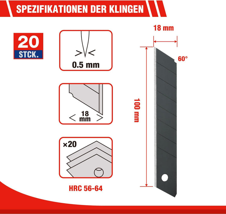 WORKPRO 5 Stück Cuttermesser Set 18mm mit 20 Ersatzklingen aus SK5, Profi Cuttermesser Abbrechklinge
