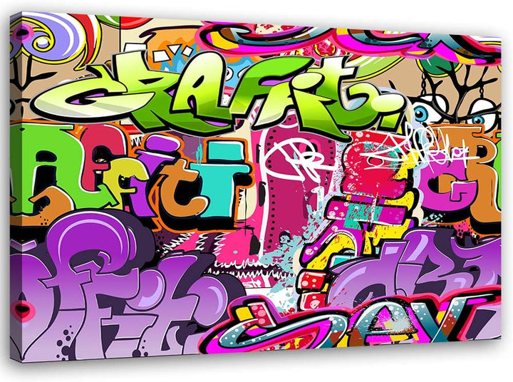 Feeby Bild auf Leinwand Graffiti Kunstdruck modern für Wonzimmer Violett 80x60 cm M14501 80x60 cm, M