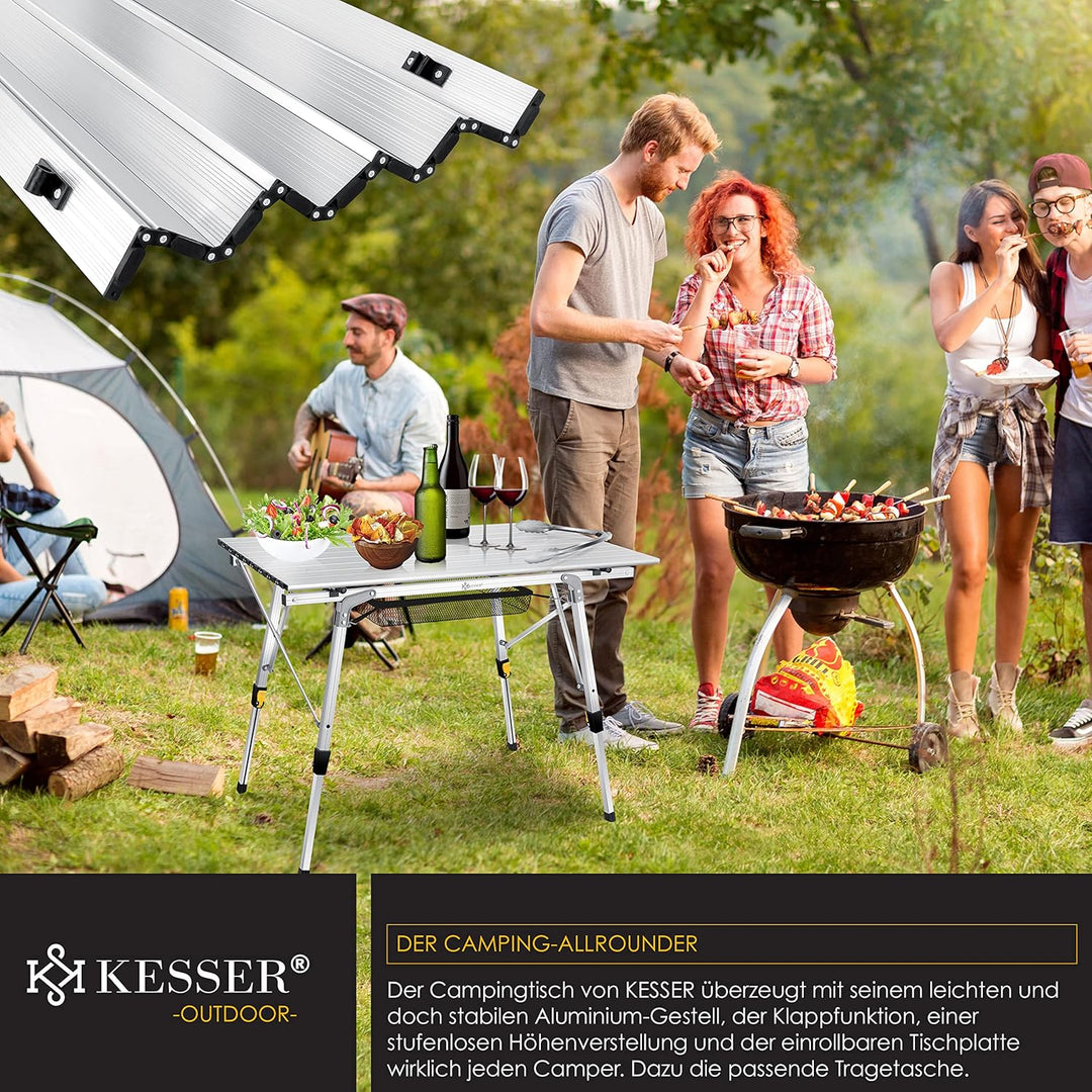 KESSER® Campingtisch faltbar Klapptisch mit Aluminiumrahmen Aufrollbare Tischplatte Falttisch klappb