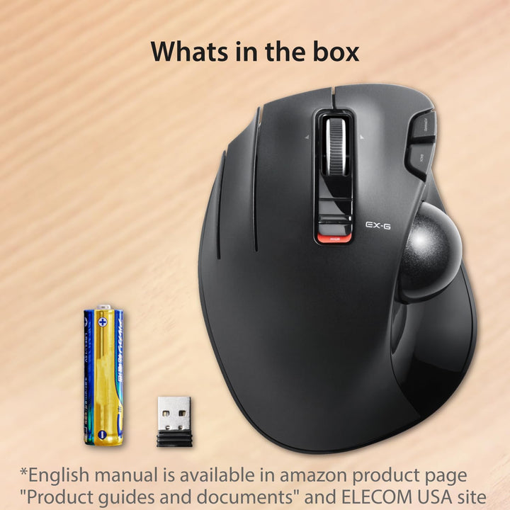 ELECOM EX-G Linkshänder-Trackball-Maus, 2,4 GHz USB Wireless, Ergonomisch, Daumensteuerung, Tracking