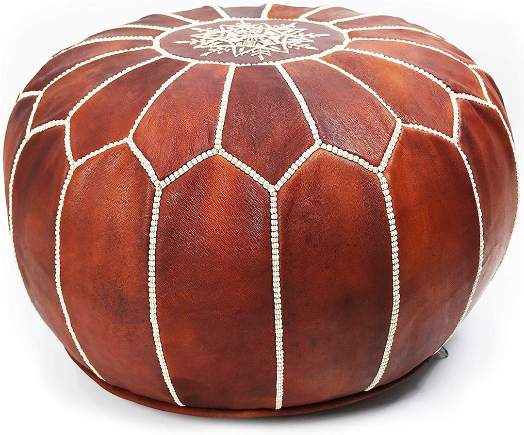 See the Good Echtleder Pouf - Handgefertigt - gefüllt geliefert - Ottoman Sitzsack Fusshocker Puff (