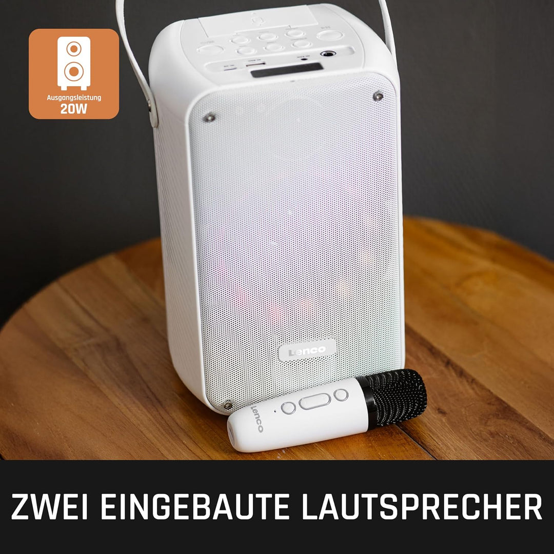 Lenco BTC-060 tragbare Karaoke-Maschine - Bluetooth 5.2-20 Watt RMS - 2 Lautsprecher - Mikrofon - Fe