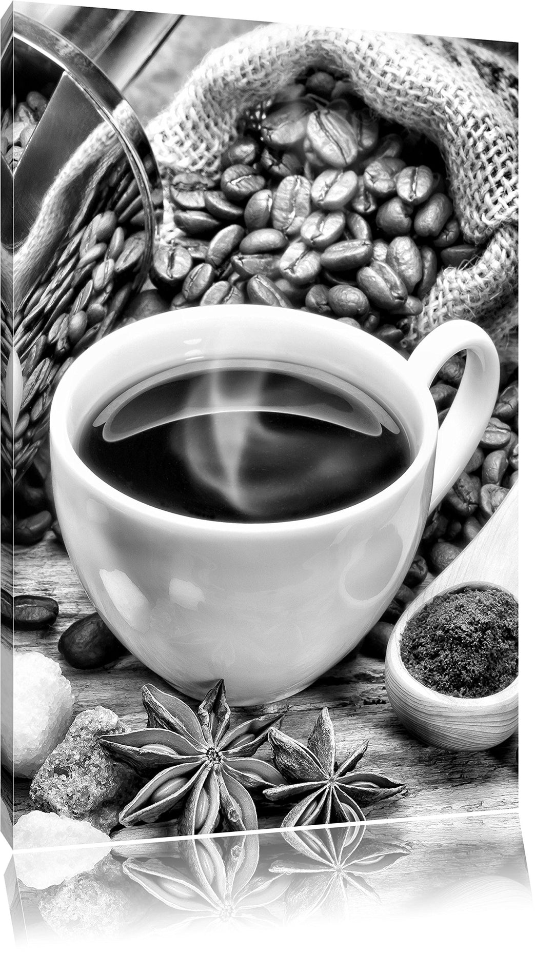 Pixxprint Edler Kaffee und Kaffeebohnen als Leinwandbild/Grösse: 100x70 / Wandbild/Kunstdruck/fertig