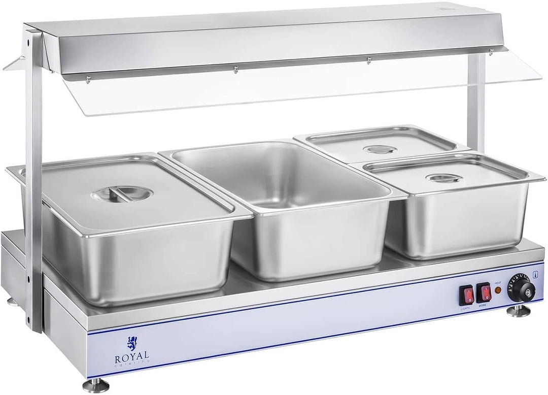 Royal Catering RCHP-100H Warmhalteplatte 1.550 W Arbeitsfläche 100 x 50 cm Edelstahl 3 Halogenlampen