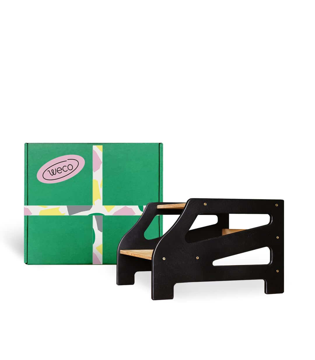 Weco Tritthocker mit 2 Stufen Streifendesign Holzhocker für Kinder Kindertreppchen Schemel Kindermöb