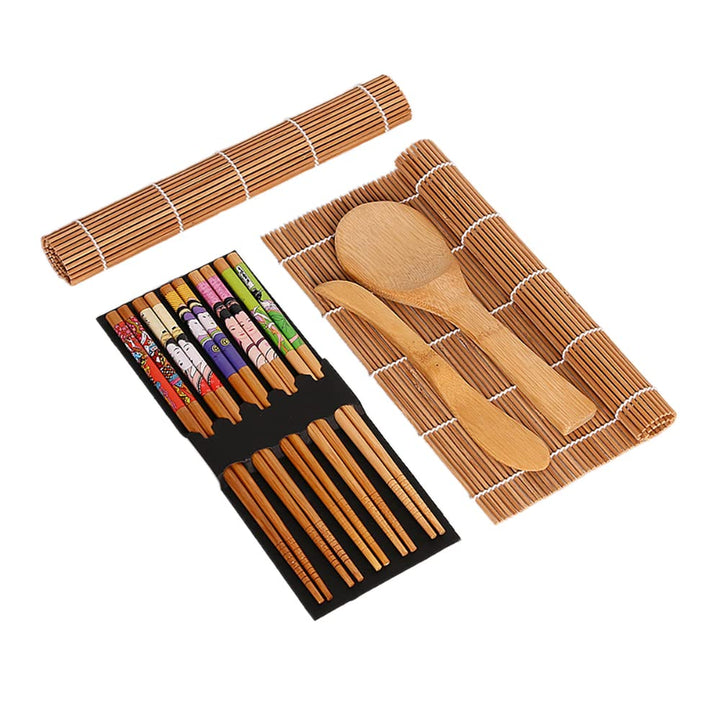 9 STK Sushi Set:2 Bambus Sushi Matte & 5 Paar Sushi Stäbchen & 1 Reislöffel & 1 Sushi Messer,DIY Sus