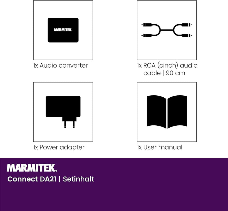 Digital Analog Wandler - Marmitek Connect DA21 - Toslink oder Koaxial zu Analog Konverter - Wolfson