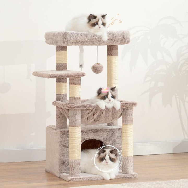 Heybly Kratzbaum, Katzenbaum mit Extra Grossem, Weichem Katzenkorb, Katzenkratzbaum mit Geräumigem K