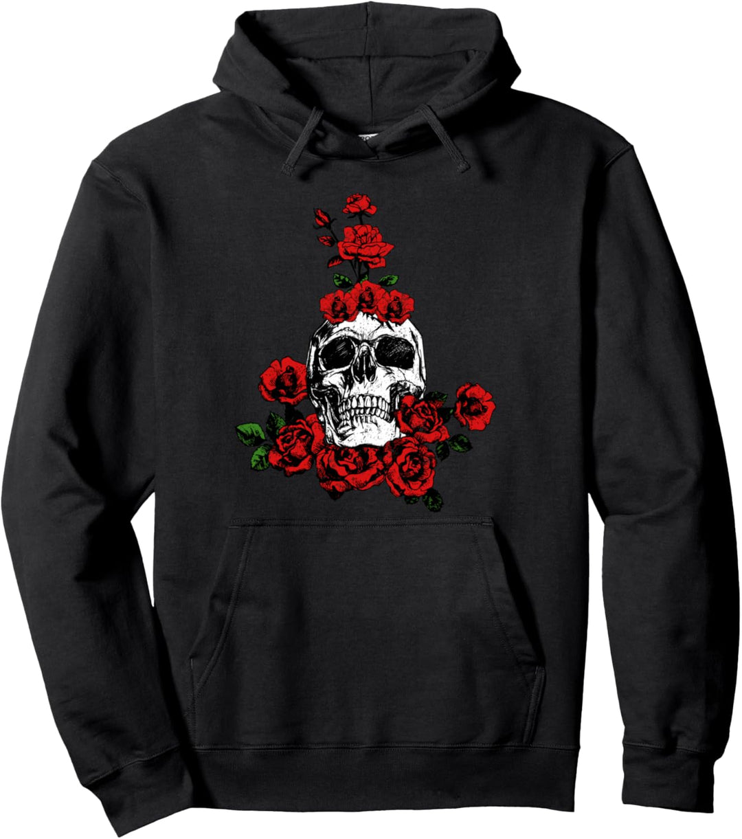 Schädel Totenkopf Rose Rosen Blumen Pflanze Liebe Geschenk Pullover Hoodie