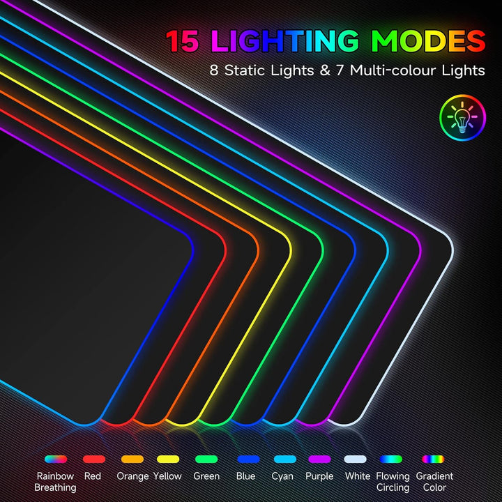 Hcman RGB Gaming Mauspad XXL - 800x300mm Mousepad mit Rutschfester Gummibasis, 7 LED Farben, 10 Bele