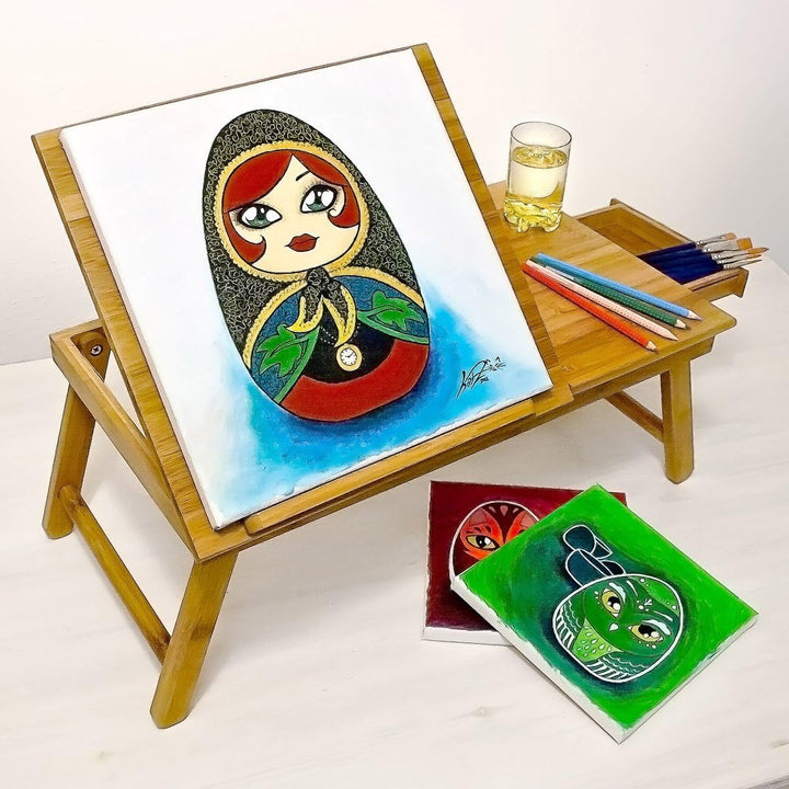 BAKAJI Laptoptisch aus Bambus HBT: 24 x 55 x 33 cm Beistelltisch mit praktischem Fach für Stifte ode