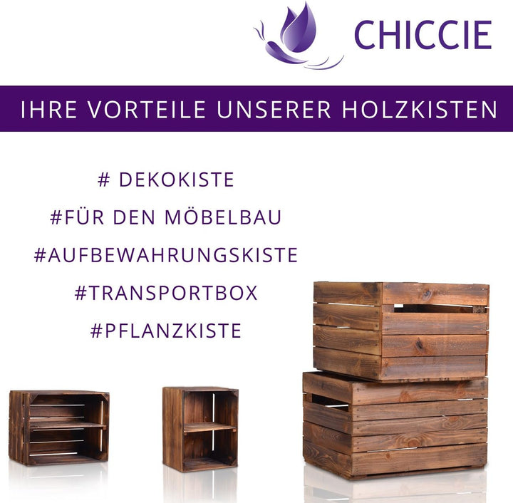 3 Set Holzkiste im Vintage Look geflammt dunkel 38x28x15cm - Obstkiste 38x28x15cm Dunkel Geflammt 3,
