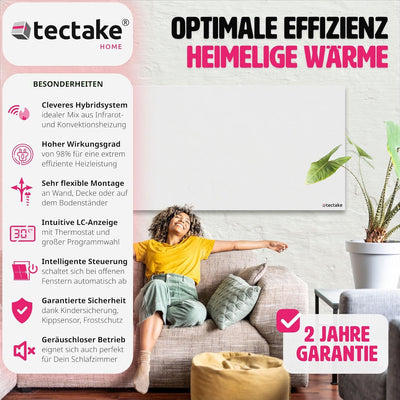 tectake Hybrid Infrarot Heizung mit Thermostat und Kippschutz, Infrarotheizung Standgerät, Wandheizu