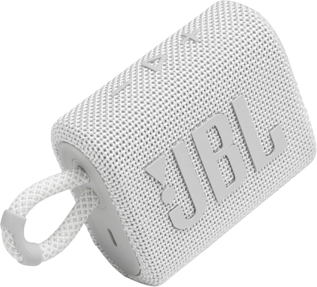JBL GO 3 kleine Bluetooth Box in Weiss – Wasserfester, tragbarer Lautsprecher für unterwegs – Bis zu