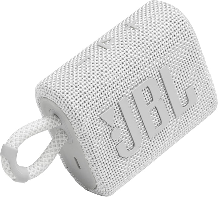 JBL GO 3 kleine Bluetooth Box in Weiss – Wasserfester, tragbarer Lautsprecher für unterwegs – Bis zu