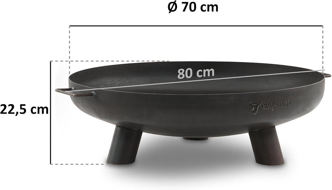 BBQ-Toro Feuerschale Ø 70 cm mit Deckel | Schwarz | Outdoor Feuerstelle mit DREI Standbeinen und Zwe