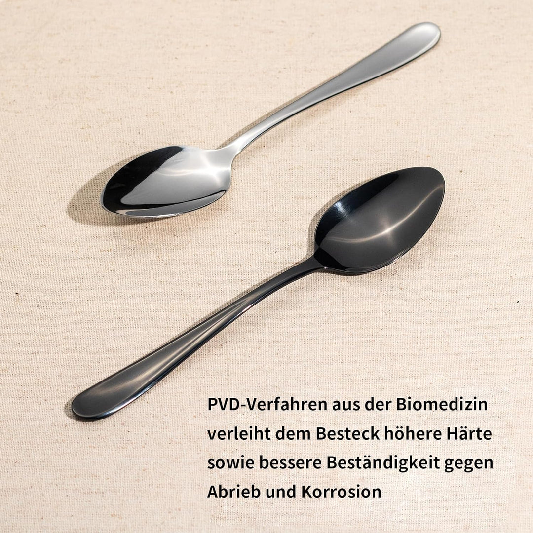 Alata Grand Edelstahl Poliert Schwarz Besteck Set 8 Personen, Essbesteck 32 teilig, Glänzend, Spülma