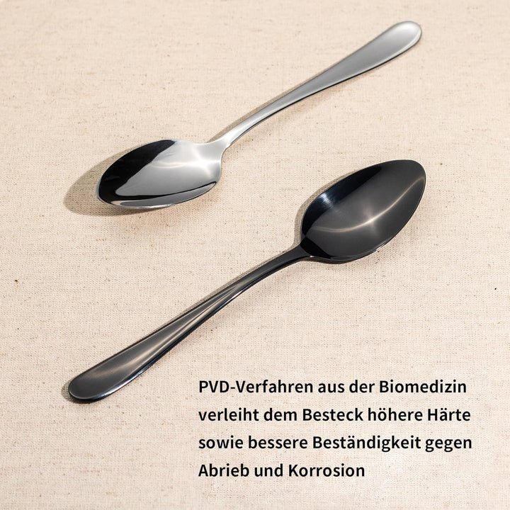 Alata Grand Edelstahl Poliert Schwarz Besteck Set 8 Personen, Essbesteck 32 teilig, Glänzend, Spülma