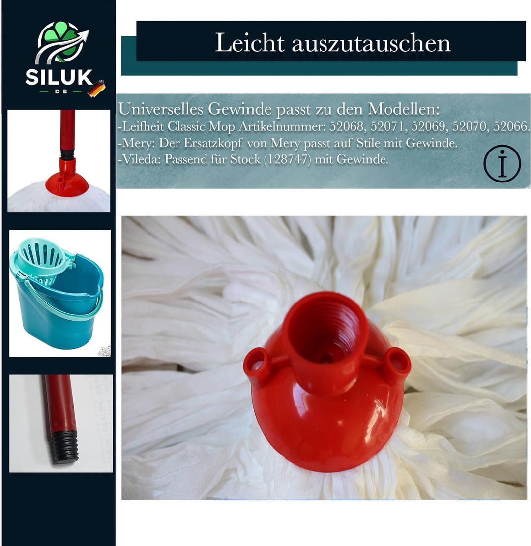 6 x Ersatzkopf für Leifheit Classic Mopp für Alle Flecken Entfernen Boden (Spunlace), Spunlace