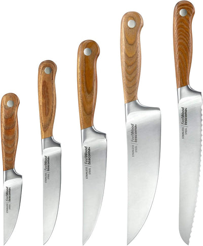 Tescoma Feelwood Premium Messerblock-Set I 5 Spitzen-Kochmesser aus rostfreiem Stahl im edlen Holzbl