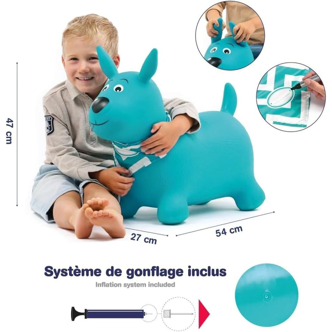 Ludi - Blue Jumping Dog - 58 x 27 x 48 cm - Dynamisches PVC-Spielzeug mit ergonomischen Griffen und