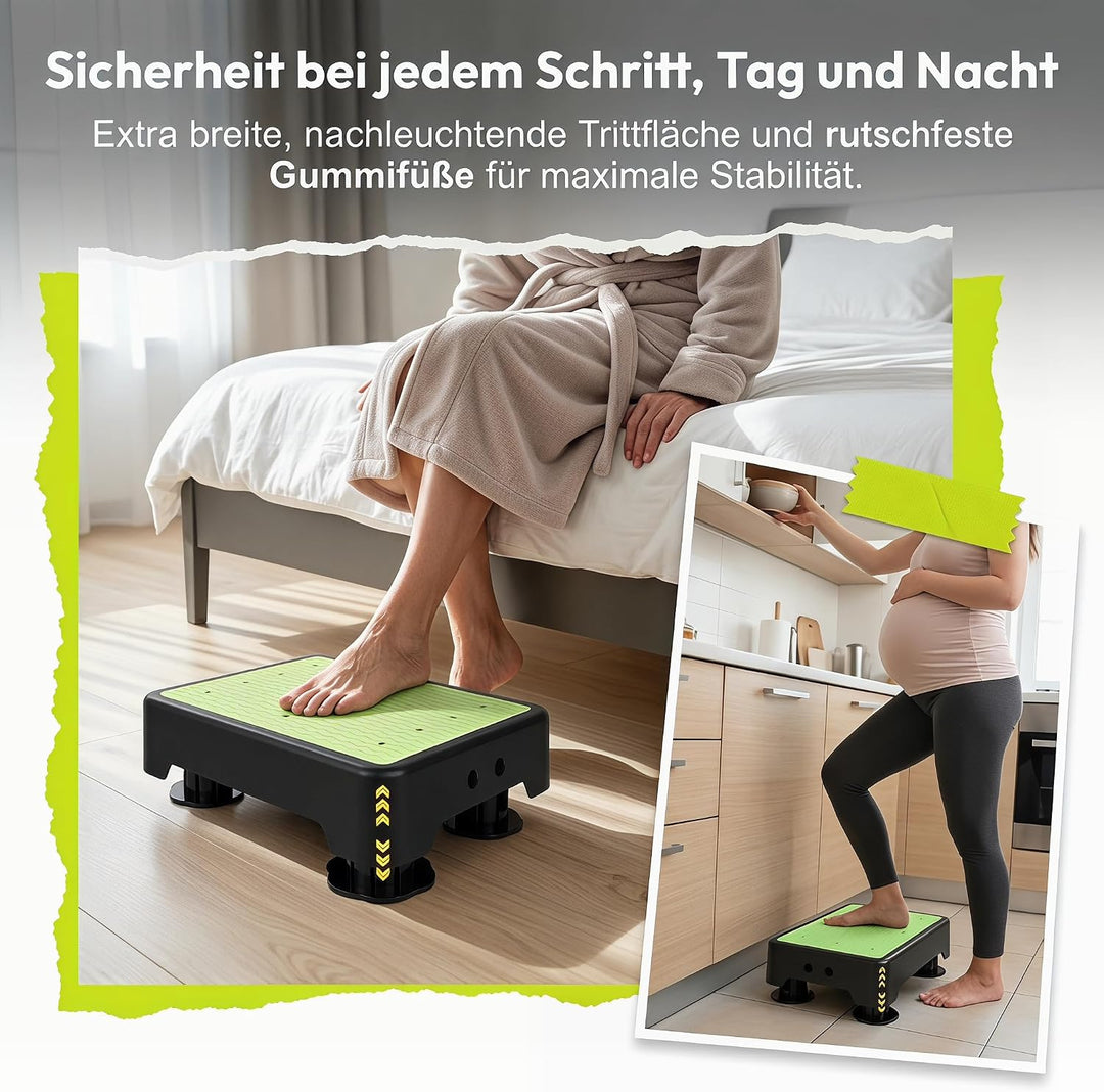rutschfest Halbstufe 3-Stufig Höhenverstellbar, Nachleuchtende Trittstufe für Senioren &amp; Kinder, Tra