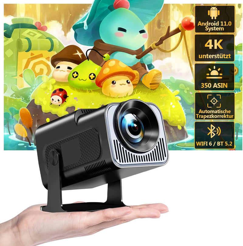Mini Beamer 4K Heimkino, Projektor 4K Unterstützt 1080P Full HD, Projector mit Android OS 11.0, WiFi