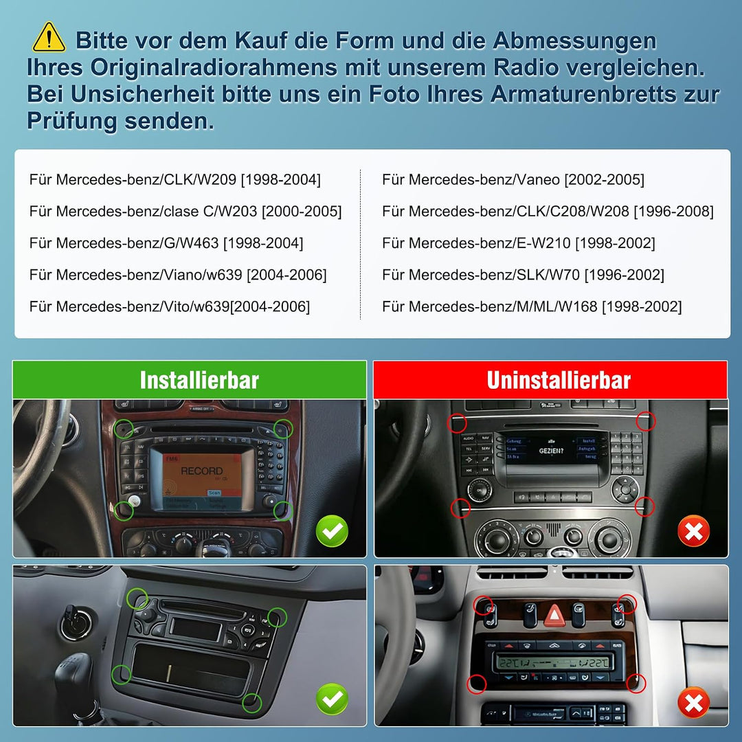Android 13 Autoradio für Mercedes C-Klasse W203/G-Klasse W463/CLK W209 | 7-Zoll-IPS-Touchscreen mit