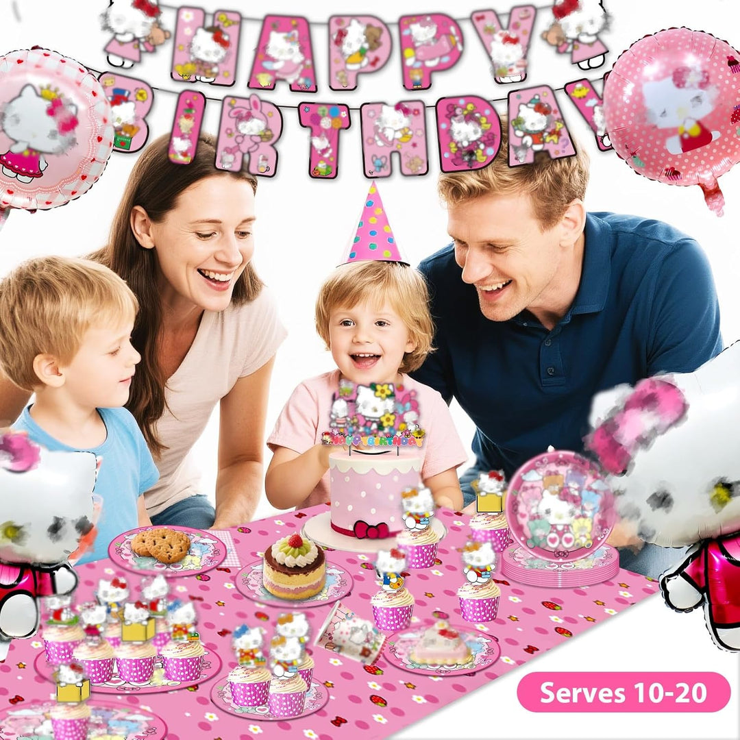 Katzen Luftballons Geburtstagsdeko, 99PCS Pink Partygeschirr Set Deko Geburtstag Pappteller Kinderge