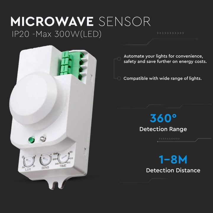 V-TAC VT-8077 Mikrowellensensor 360° weiss mit manueller Steuerfunktion für LED-Lampen - SKU 1446