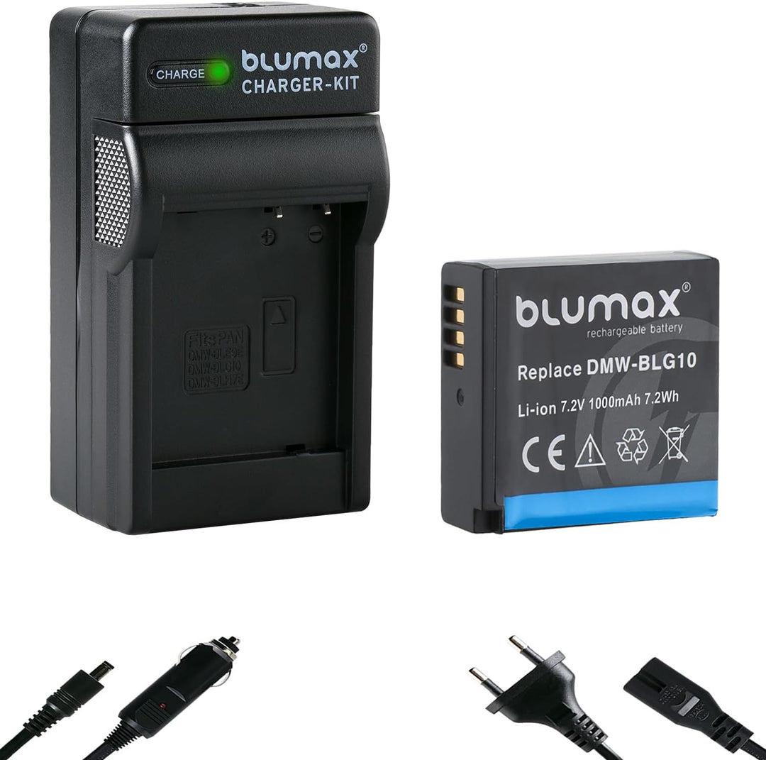 Blumax Akku 1025mAh + Ladegerät Netzteil ersetzt Panasonic DMW-BLG10 e kompatibel mit Panasonic Lumi