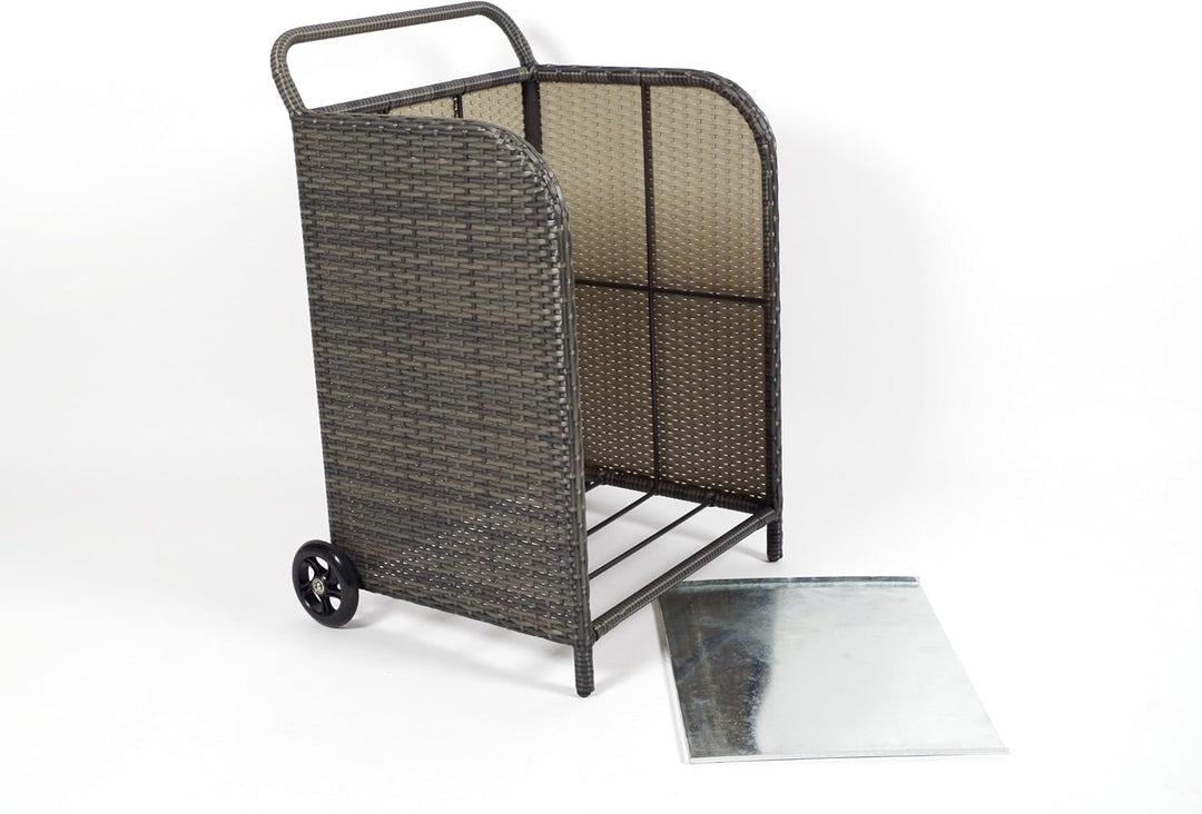 Kobolo Kaminholzwagen Transportwagen aus Polyrattan grau auf Metallrahmen 79 cm
