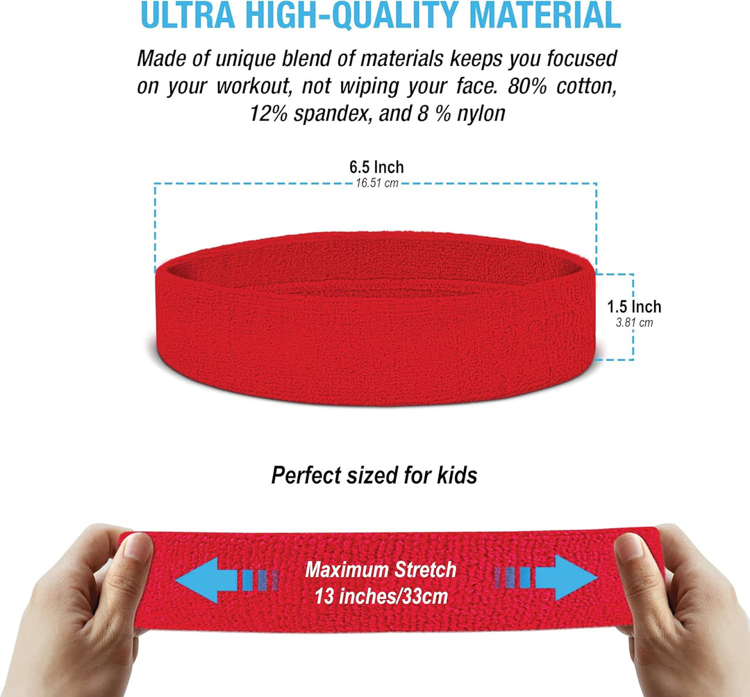 suddora Haarband Athletic Baumwolle Frottee Head Schweissband für Sport rot - rot, rot - rot