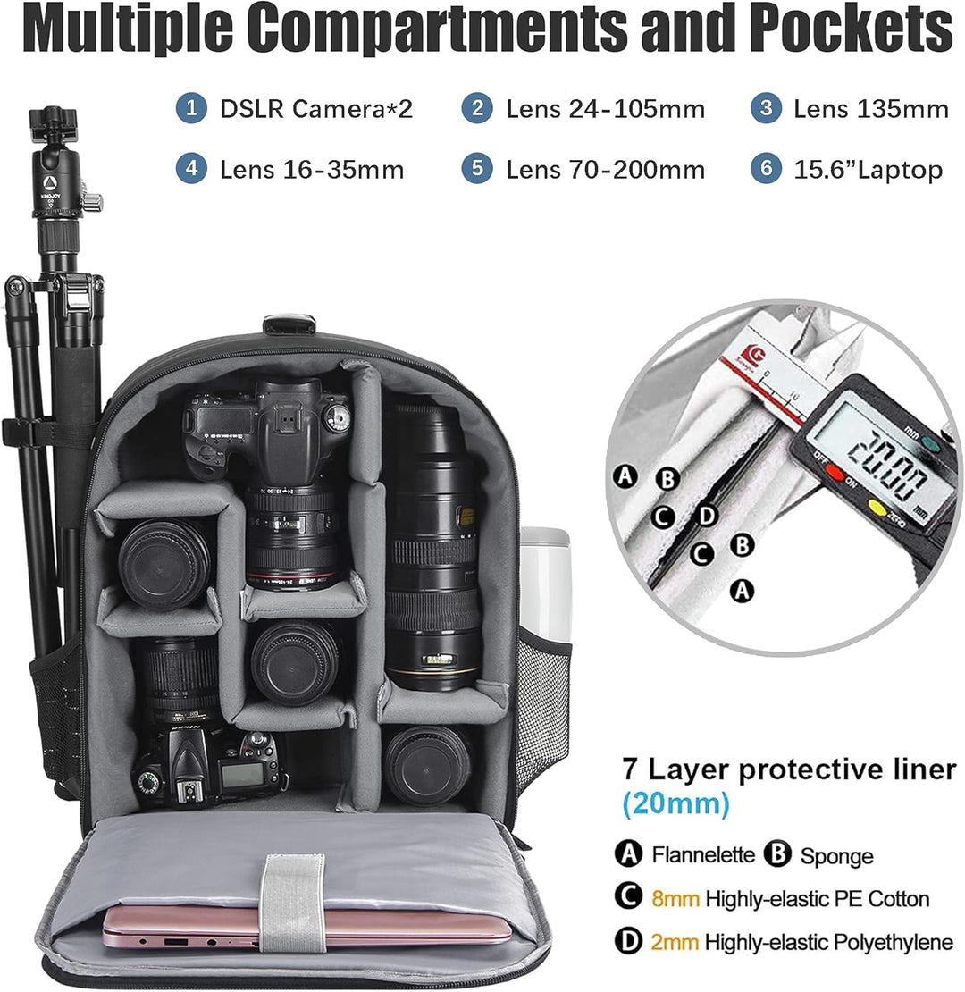 Cwatcun Kamerarucksack Camera Backpack Professioneller für spiegellose DSLR/SLR-Kamera, wasserdicht,