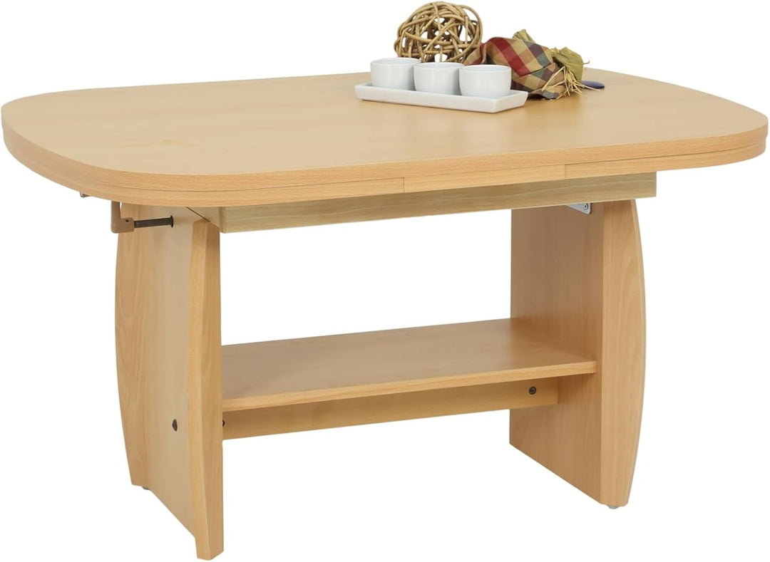 Hela Tische, Funktionscouchtisch Michael, Holzoptik melaminbeschichtet, Dekor Buche, ausziehbar 90-1