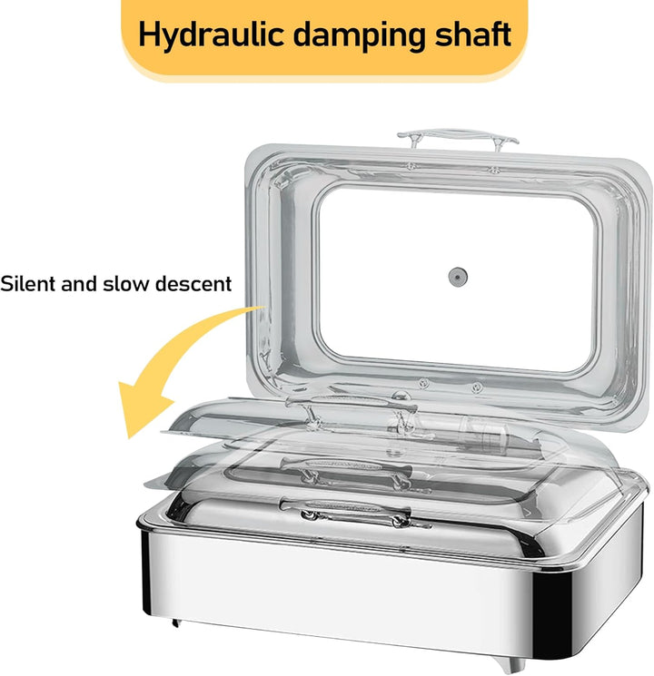 Chafing Dish Elektrisch, 9L Edelstahl Speisewärmer Buffetwärmer mit Sichtbarem Glasdeckel, Kommerzie