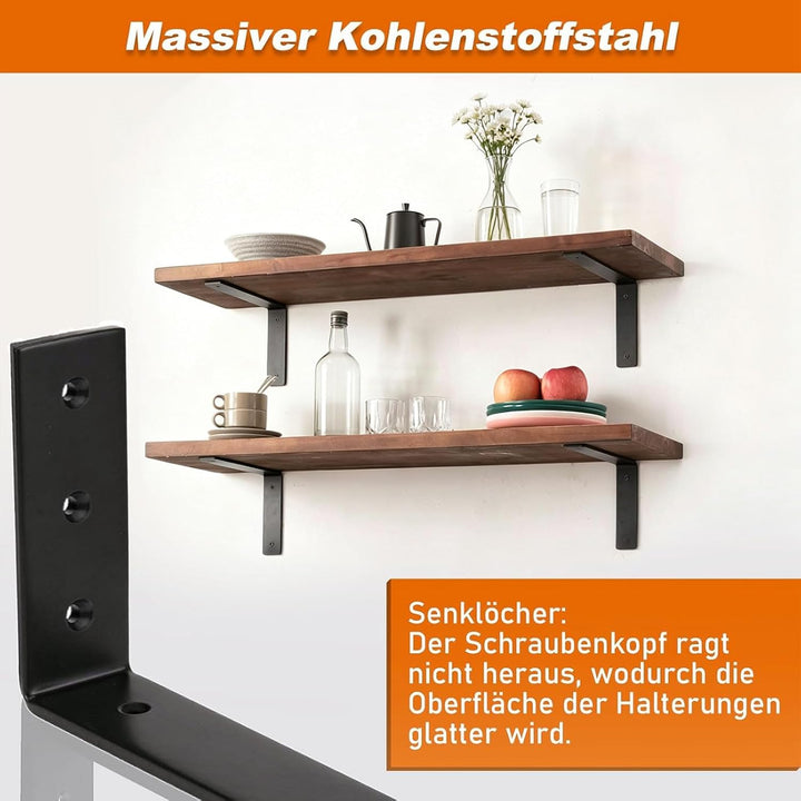 MLOQI 2 stück Regalhalterung Schwarz Regalwinkel Schwerlast, Regalwinkel Schwarz Metall, Wandhalteru