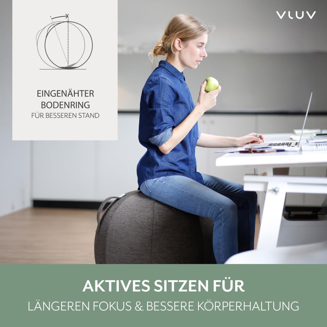 VLUV® BOL STOV Sitzball Büro Ergonomisch [Atmungsaktiv mit Tragegriff und Wegrollschutz] Waschbarer