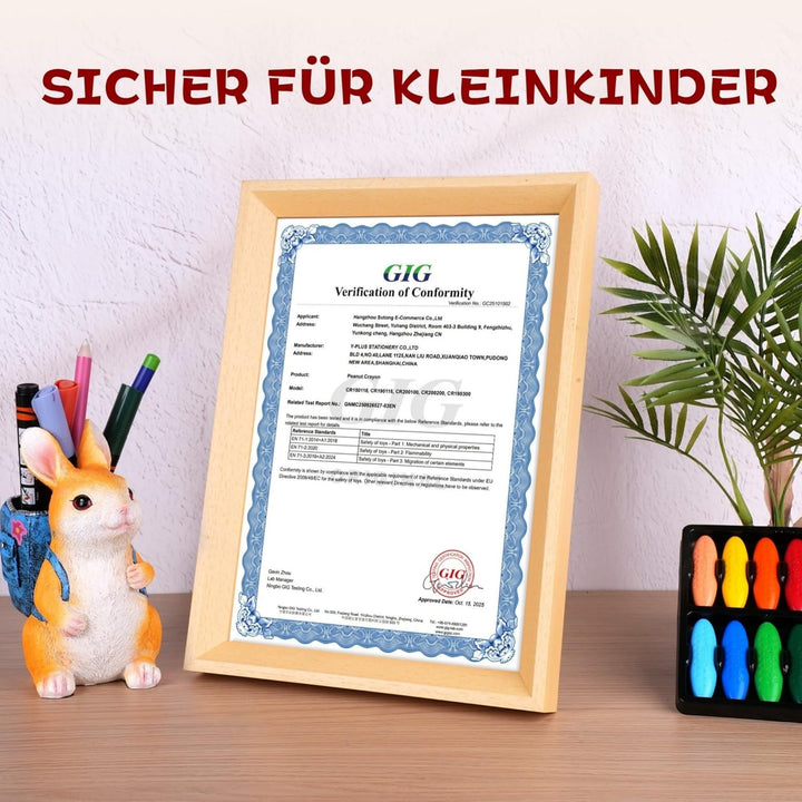 YPLUS Erdnuss Wachsmalstifte für Kleinkinder, 12 Farben, Ungiftige, Leicht zu Halten, Waschbare sich
